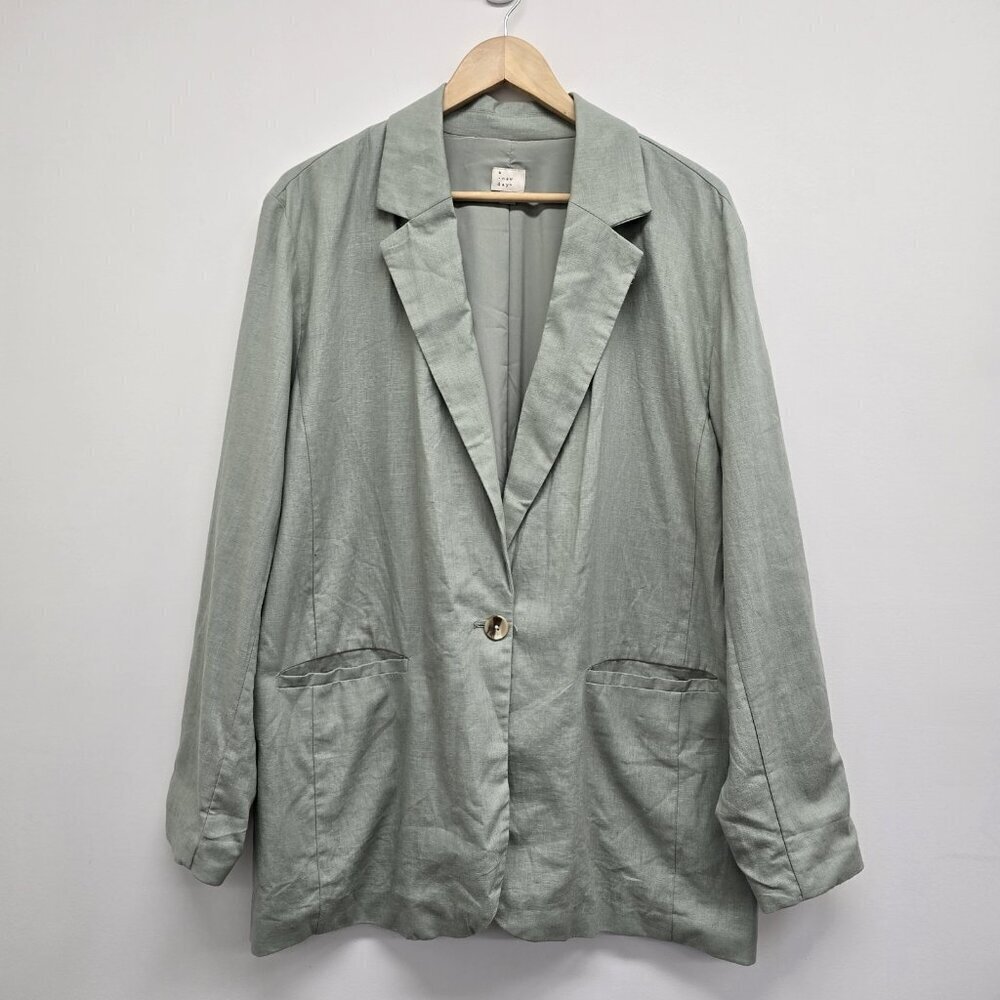 A New Day Women's Blazer Jacket Size XXL Linen Blend Sage Green Longline